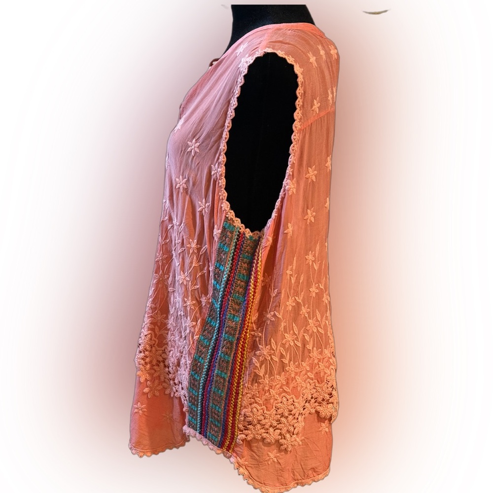 Like New Johnny Was! Orange button up sleeveless tunic embroidered sides size lg - Picture 3 of 15